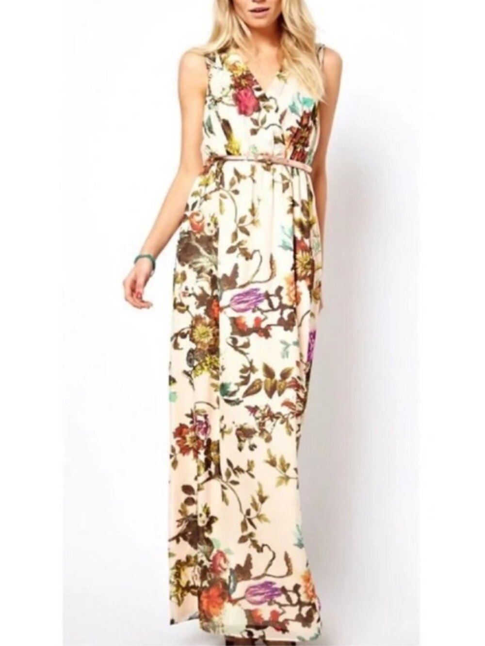 Ted Baker London Cristen Maxi Dress Cream Floral Print Resortwear Boho Size 6